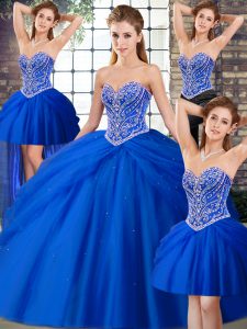 Sleeveless Brush Train Lace Up Beading and Pick Ups Quinceanera Dress