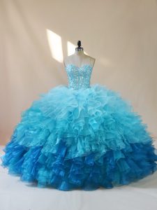 Fantastic Multi-color Organza Lace Up Sweetheart Sleeveless Floor Length Quinceanera Gown Beading and Ruffles