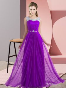 Purple Sleeveless Chiffon Lace Up Dama Dress for Wedding Party