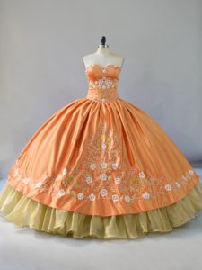 Fantastic Sweetheart Sleeveless Lace Up 15 Quinceanera Dress Orange Satin and Organza