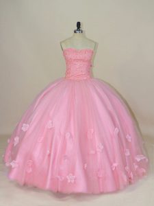 Pretty Floor Length Ball Gowns Sleeveless Baby Pink Sweet 16 Dresses Lace Up