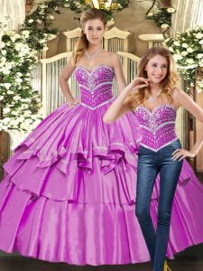 Fantastic Floor Length Lace Up Sweet 16 Dresses Lilac for Sweet 16 and Quinceanera with Beading