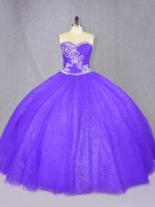 Wonderful Purple Lace Up Sweetheart Beading Quinceanera Dresses Tulle Sleeveless