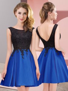 High Quality Lace Quinceanera Court of Honor Dress Royal Blue Zipper Sleeveless Mini Length