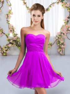 Ruching Quinceanera Dama Dress Purple Lace Up Sleeveless Mini Length