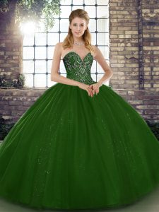 Most Popular Green Ball Gowns Tulle Sweetheart Sleeveless Beading Floor Length Lace Up Vestidos de Quinceanera