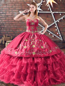 Red Sleeveless Satin and Organza Lace Up Sweet 16 Dresses for Sweet 16 and Quinceanera