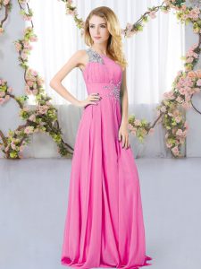 High Quality Rose Pink One Shoulder Neckline Beading Quinceanera Court of Honor Dress Sleeveless Zipper