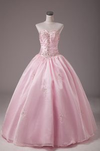 Best Selling Organza Sleeveless Floor Length Quince Ball Gowns and Beading and Embroidery