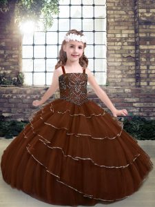 Most Popular Sleeveless Lace Up Floor Length Beading and Ruffled Layers Pageant Gowns For Girls