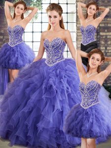 New Style Lavender Sleeveless Beading and Ruffles Floor Length Sweet 16 Quinceanera Dress