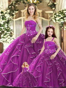 Fashionable Tulle Sleeveless Floor Length Quinceanera Gown and Beading and Ruffles