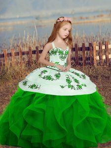 Cheap Green Ball Gowns Embroidery and Ruffles Winning Pageant Gowns Lace Up Organza Sleeveless Floor Length
