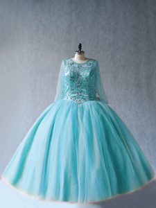Long Sleeves Lace Up Floor Length Beading 15th Birthday Dress