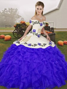 On Sale Sleeveless Lace Up Floor Length Embroidery and Ruffles Quinceanera Dresses