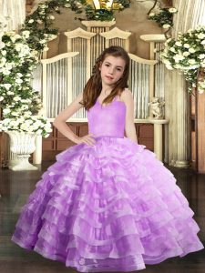 Popular Lavender Straps Neckline Ruffled Layers Kids Pageant Dress Sleeveless Lace Up
