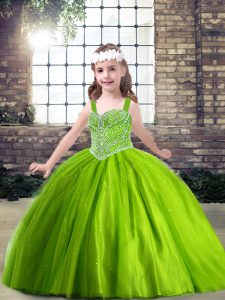 Floor Length Ball Gowns Sleeveless Green Little Girl Pageant Dress Lace Up
