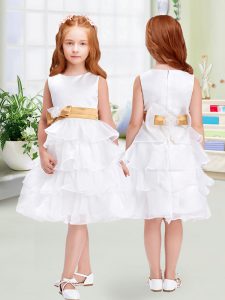 Empire Toddler Flower Girl Dress White Scoop Organza Sleeveless Knee Length Zipper