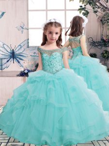 Hot Selling Scoop Sleeveless Tulle Kids Pageant Dress Beading Lace Up
