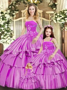 Charming Floor Length Lilac Vestidos de Quinceanera Strapless Sleeveless Lace Up
