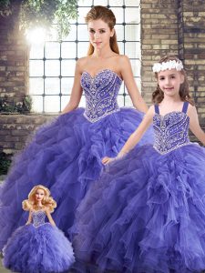 Noble Floor Length Ball Gowns Sleeveless Lavender Quince Ball Gowns Lace Up