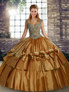 Stylish Brown Sleeveless Taffeta Lace Up Sweet 16 Dress for Military Ball and Sweet 16 and Quinceanera