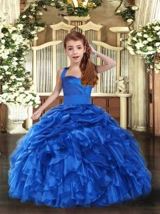 Best Straps Sleeveless Lace Up Little Girls Pageant Gowns Royal Blue Organza