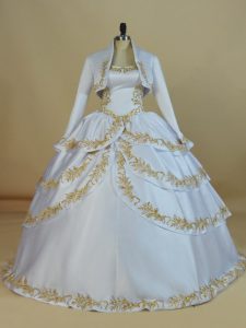 Popular White Ball Gowns Embroidery Vestidos de Quinceanera Lace Up Satin Sleeveless Floor Length