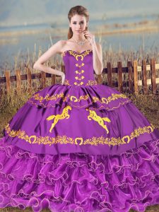 Dramatic Embroidery and Ruffled Layers Sweet 16 Dress Purple Lace Up Sleeveless