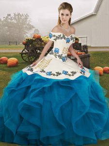 Glorious Sleeveless Lace Up Floor Length Embroidery and Ruffles Quinceanera Gowns