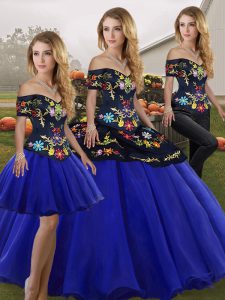 High End Royal Blue Quinceanera Dress Military Ball and Sweet 16 and Quinceanera with Embroidery Off The Shoulder Sleeveless Lace Up