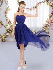 Enchanting Royal Blue Quinceanera Court of Honor Dress Wedding Party with Beading Strapless Sleeveless Lace Up