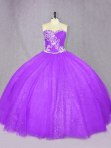 Ball Gowns Quince Ball Gowns Lavender Sweetheart Tulle Sleeveless Floor Length Lace Up