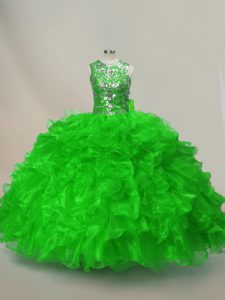 Dazzling Lace Up Quinceanera Gowns Ruffles and Sequins Sleeveless Floor Length