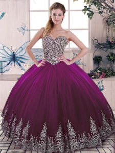 Lovely Sweetheart Sleeveless Lace Up Quinceanera Gowns Fuchsia Tulle