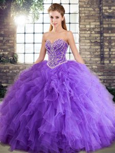 Traditional Lavender Sleeveless Beading and Ruffles Floor Length Quinceanera Dresses
