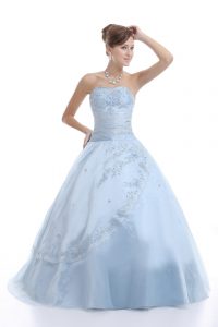 Fantastic Embroidery Quinceanera Gown Light Blue Lace Up Sleeveless Floor Length