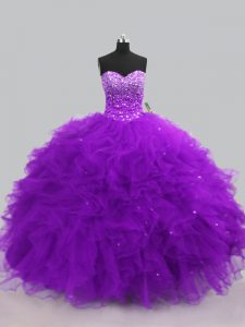 Captivating Ball Gowns Sweet 16 Dress Purple Sweetheart Tulle Sleeveless Floor Length Lace Up