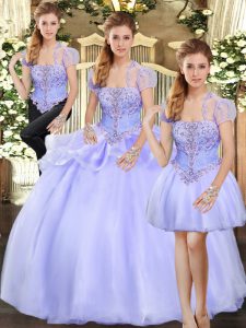 Suitable Sleeveless Beading and Appliques Lace Up Quinceanera Dresses