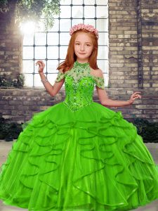 Fashion Tulle Sleeveless Floor Length Girls Pageant Dresses and Beading and Ruffles