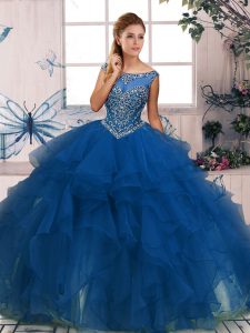 Designer Floor Length Ball Gowns Sleeveless Blue Quinceanera Gown Zipper