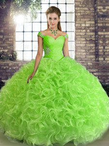 Off The Shoulder Sleeveless Fabric With Rolling Flowers Vestidos de Quinceanera Beading Lace Up