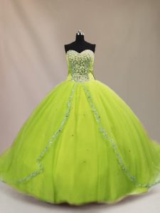Pretty Sleeveless Beading Lace Up Quinceanera Dresses with Court Train