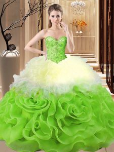 Custom Design Beading and Ruffles Quinceanera Gowns Multi-color Lace Up Sleeveless Floor Length