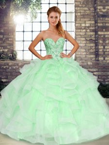 Great Sweetheart Sleeveless Lace Up 15 Quinceanera Dress Apple Green Tulle