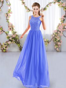 Sleeveless Chiffon Floor Length Zipper Quinceanera Court Dresses in Blue with Lace