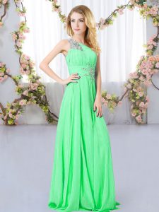 Sumptuous Green Chiffon Zipper One Shoulder Sleeveless Floor Length Dama Dress Beading