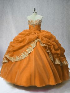 Sweetheart Sleeveless 15th Birthday Dress Floor Length Beading and Appliques and Pick Ups Brown Organza