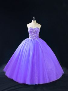 Lavender Sweetheart Lace Up Beading 15th Birthday Dress Sleeveless