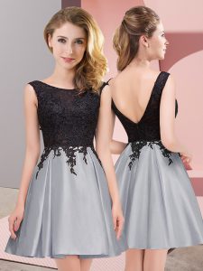 Sleeveless Satin Mini Length Zipper Quinceanera Court of Honor Dress in Grey with Lace